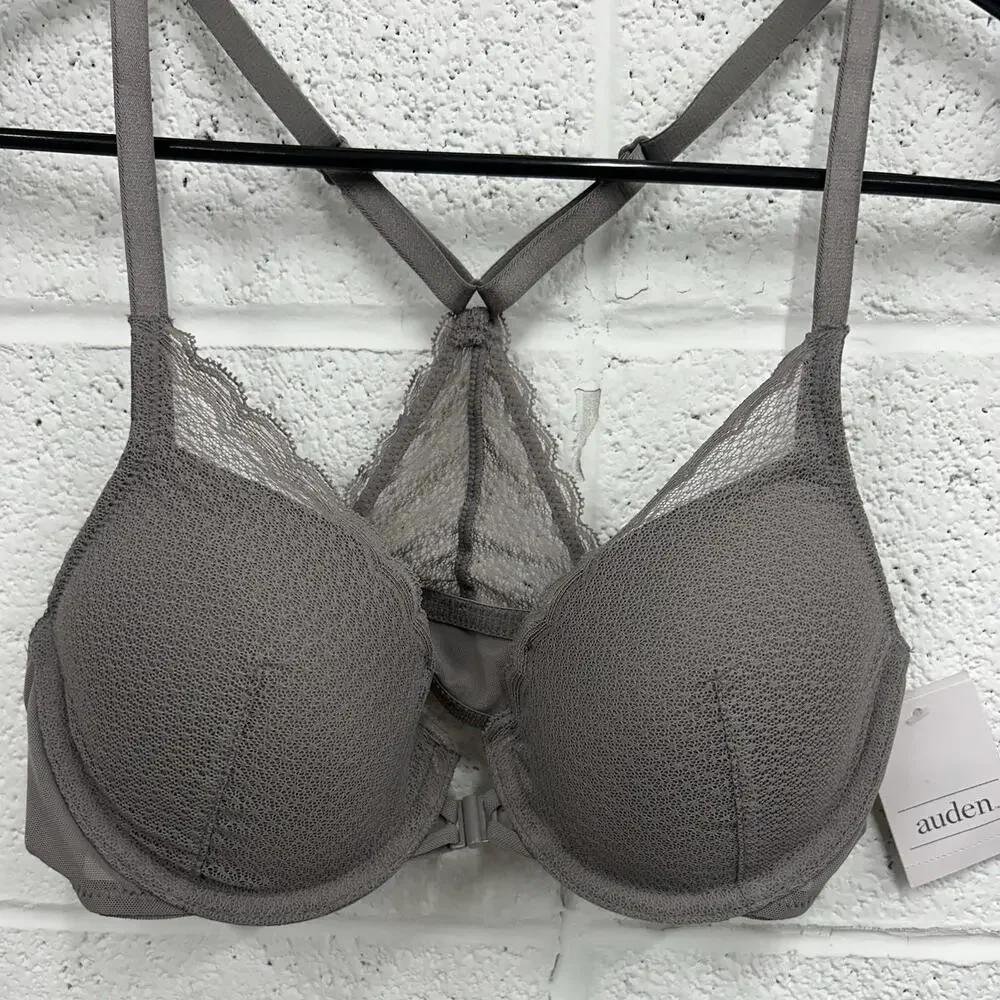 Auden Gray Lightly Lined Demi Coverage Racerback Bra (36A) - Picture 2 of 7